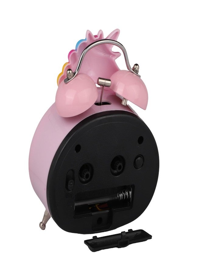 De'rons Twin Bell Analog Table Alarm Clock with Backlight for Heavy Sleepers Loud Alarm Clock for Students Funny Cute Cartoon Unicorn Shape Alarm Clock for Girls Kids Boys Bedroom 13.5 x 10 cm (Pink) - Image 3